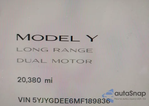 2021 Tesla Model Y Long Range Dual Motor All-Wheel Drive from USA, damaged, VIN 5YJYGDEE6MF189836